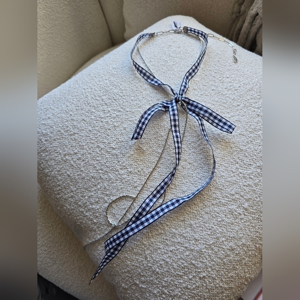 Free People, Sitting Pretty Bow Choker, Navy/White/Silver -NWT!!